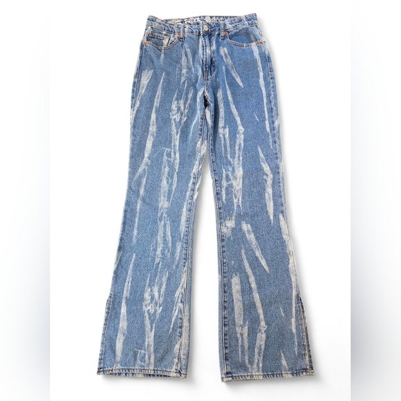 S.O.N.G. Bootcut Jeans Women’s Size 5/27 Bleach Wash Split Hem Retro 100% Cotton - Picture 1 of 7
